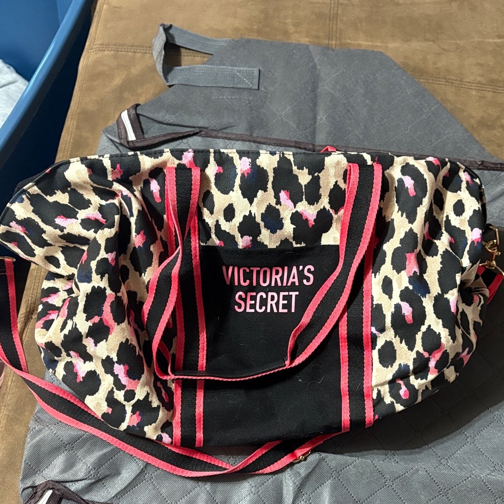 Victoria's Secret Black and Pink Leopard overnight bag